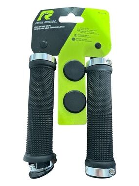 NWT RALEIGH Black Lock-On Bike Grips with End Plugs